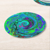 Groovy抽象芸術レトログリーンとブルースワール ラウンドペーパーコースター (アングル)