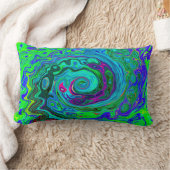 Groovy抽象芸術レトログリーンとブルースワール ランバークッション (ブランケット)