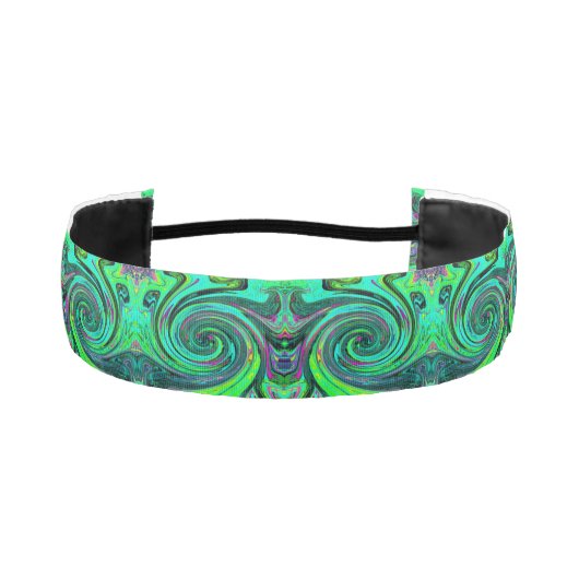 Groovy抽象芸術レトログリーンとマゼンタスワール アスレチックヘッドバンド (正面)