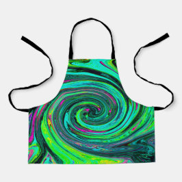 Groovy抽象芸術レトログリーンとマゼンタスワール エプロン