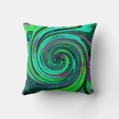 Groovy抽象芸術レトログリーンとマゼンタスワール クッション (裏面)