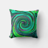 Groovy抽象芸術レトログリーンとマゼンタスワール クッション (正面)