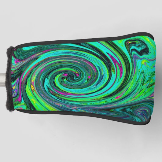 Groovy抽象芸術レトログリーンとマゼンタスワール ゴルフヘッドカバー (正面)