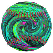 Groovy抽象芸術レトログリーンとマゼンタスワール ソフトボール (裏面)