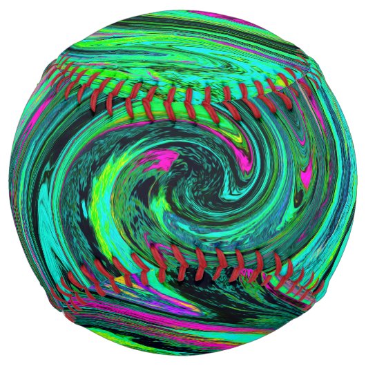 Groovy抽象芸術レトログリーンとマゼンタスワール ソフトボール (正面)