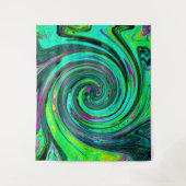 Groovy抽象芸術レトログリーンとマゼンタスワール タペストリー (正面)