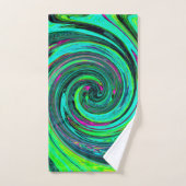 Groovy抽象芸術レトログリーンとマゼンタスワール バスタオルセット (ハンドタオル)