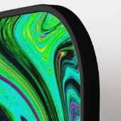 Groovy抽象芸術レトログリーンとマゼンタスワール ピックルボールラケット (左詳細)