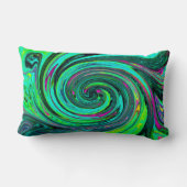 Groovy抽象芸術レトログリーンとマゼンタスワール ランバークッション (裏面)