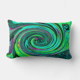 Groovy抽象芸術レトログリーンとマゼンタスワール ランバークッション