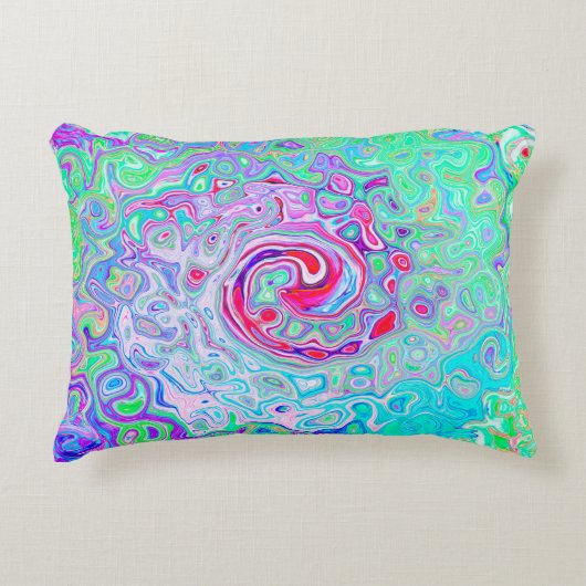 Groovy抽象芸術レトロピンクと緑の渦 アクセントクッション (正面)