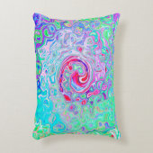 Groovy抽象芸術レトロピンクと緑の渦 アクセントクッション (正面(垂直))