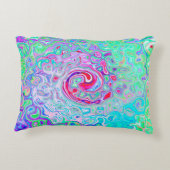 Groovy抽象芸術レトロピンクと緑の渦 アクセントクッション (裏面)