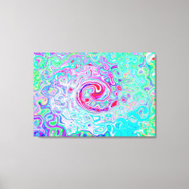 Groovy抽象芸術レトロピンクと緑の渦 キャンバスプリント