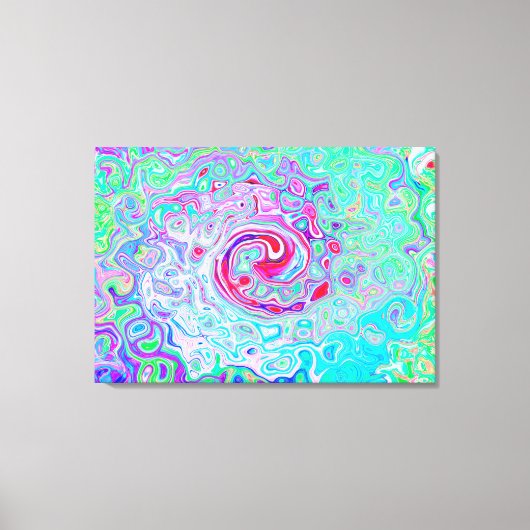 Groovy抽象芸術レトロピンクと緑の渦 キャンバスプリント (正面)