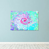 Groovy抽象芸術レトロピンクと緑の渦 キャンバスプリント (インサイチュ (ウッドフロア))