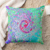 Groovy抽象芸術レトロピンクと緑の渦 クッション (ブランケット)