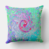 Groovy抽象芸術レトロピンクと緑の渦 クッション (裏面)