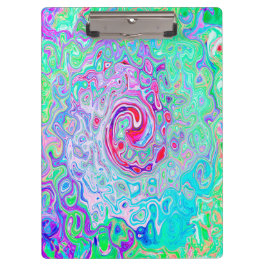 Groovy抽象芸術レトロピンクと緑の渦 クリップボード