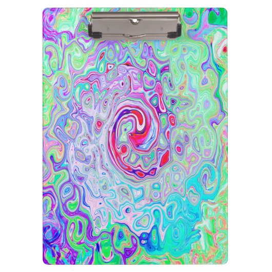 Groovy抽象芸術レトロピンクと緑の渦 クリップボード (正面)