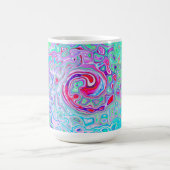 Groovy抽象芸術レトロピンクと緑の渦 コーヒーマグカップ (中央)
