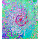 Groovy抽象芸術レトロピンクと緑の渦 シャワーカーテン (正面)