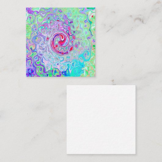 Groovy抽象芸術レトロピンクと緑の渦 スクエア名刺 (正面/裏面)