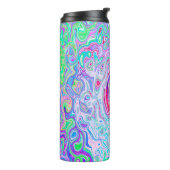 Groovy抽象芸術レトロピンクと緑の渦 タンブラー (回転左)