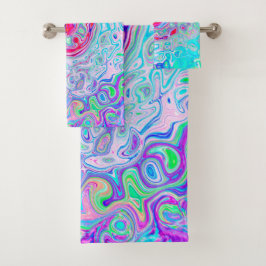 Groovy抽象芸術レトロピンクと緑の渦 バスタオルセット