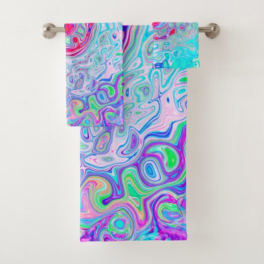 Groovy抽象芸術レトロピンクと緑の渦 バスタオルセット (インサイチュ)