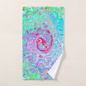 Groovy抽象芸術レトロピンクと緑の渦 バスタオルセット (ハンドタオル)