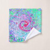 Groovy抽象芸術レトロピンクと緑の渦 バスタオルセット (ウォッシュタオル)