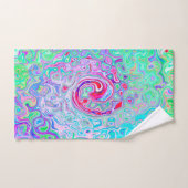 Groovy抽象芸術レトロピンクと緑の渦 バスタオルセット (ハンドタオル)