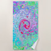 Groovy抽象芸術レトロピンクと緑の渦 ビーチタオル (正面)