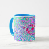 Groovy抽象芸術レトロピンクと緑の渦 マグカップ (正面左)