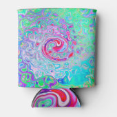 Groovy抽象芸術レトロピンクと緑の渦 缶クーラー (正面)