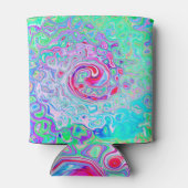 Groovy抽象芸術レトロピンクと緑の渦 缶クーラー (裏面)