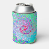 Groovy抽象芸術レトロピンクと緑の渦 缶クーラー (缶裏面)