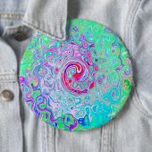 Groovy抽象芸術レトロピンクと緑の渦 缶バッジ (インサイチュ)