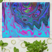 Groovy抽象芸術レトロブルーとパープルスワール キッチンタオル (折り畳み)