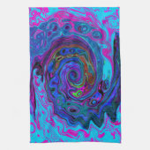 Groovy抽象芸術レトロブルーとパープルスワール キッチンタオル (縦)