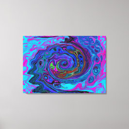 Groovy抽象芸術レトロブルーとパープルスワール キャンバスプリント