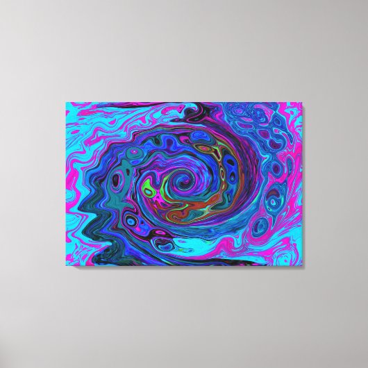 Groovy抽象芸術レトロブルーとパープルスワール キャンバスプリント (正面)