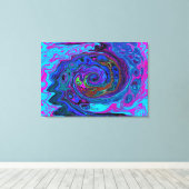 Groovy抽象芸術レトロブルーとパープルスワール キャンバスプリント (インサイチュ (ウッドフロア))