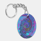Groovy抽象芸術レトロブルーとパープルスワール キーホルダー (正面左)