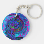 Groovy抽象芸術レトロブルーとパープルスワール キーホルダー (裏面)