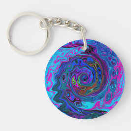 Groovy抽象芸術レトロブルーとパープルスワール キーホルダー