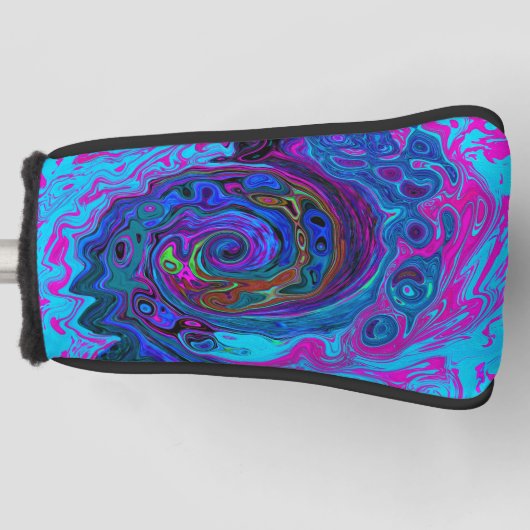 Groovy抽象芸術レトロブルーとパープルスワール ゴルフヘッドカバー (正面)