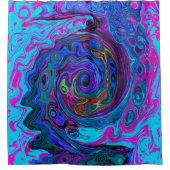 Groovy抽象芸術レトロブルーとパープルスワール シャワーカーテン (正面)