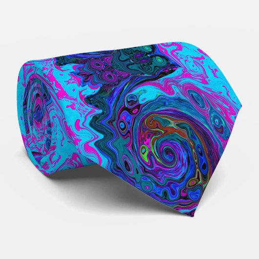 Groovy抽象芸術レトロブルーとパープルスワール ネクタイ (ロール)
